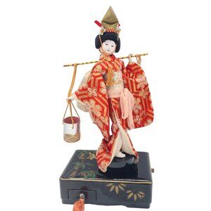Vintage Japanese Geisha Doll with Working Music Trinket Box Plays La Vie En Rose
